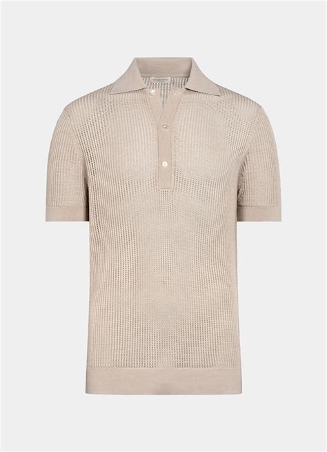 Sand Crochet Polo in Cotton Silk | SUITSUPPLY