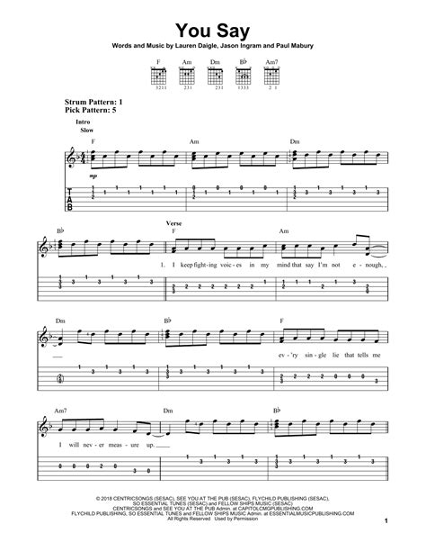 You Say by Lauren Daigle - Easy Guitar Tab - Guitar Instructor