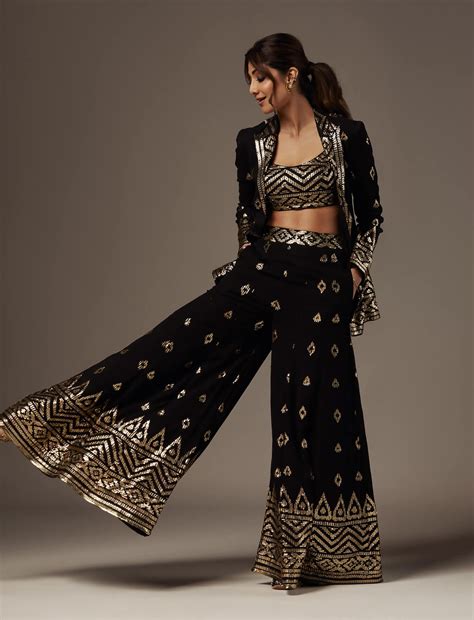Black Marrakesh Sharara And Blazer Set | Trendy outfits indian, Indian ...