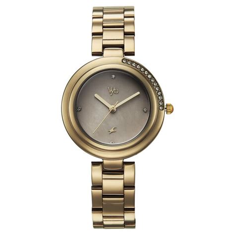 Buy Online Vyb Aura By Fastrack Quartz Analog Khaki Dial Brown ...