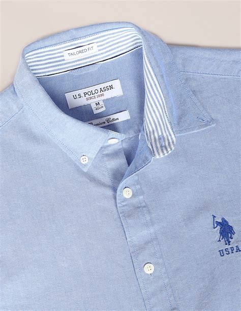 Buy Men Men Blue Button-down Collar Solid Casual Shirt Blue|U.S. Polo ...
