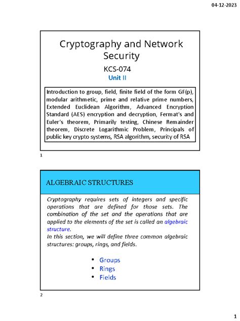 CNS - Unit 2 - Cryptography unit 2 - Cryptography and Network Security ...