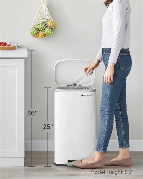 SONGMICS 8-Gallon Trash Can, Stainless Steel, with Hinged Lid, Plastic ...