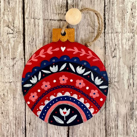 Hand Painted Red Nordic Christmas Ornament