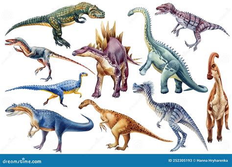 Realistic Dinosaur Isolated On White Background. Hand Painted ...