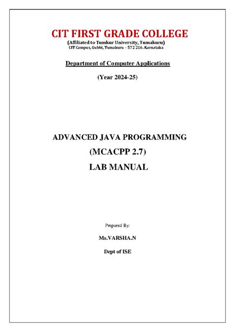 Advanced Java Programming Lab Manual (MCACPP 2.7) - Studocu