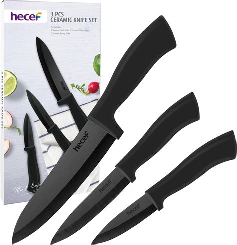 hecef Ceramic Knife Set 3-Piece, Include 6'' Chef's Knife, 4'' Utility ...