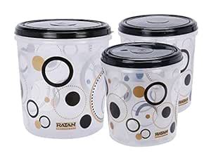 Buy Ratan Plastic Ruby Tall Round Set of 3 Black & Goldden Printed ...