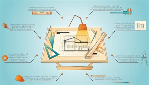 Architectural project flat horizontal infographic with architect work ...