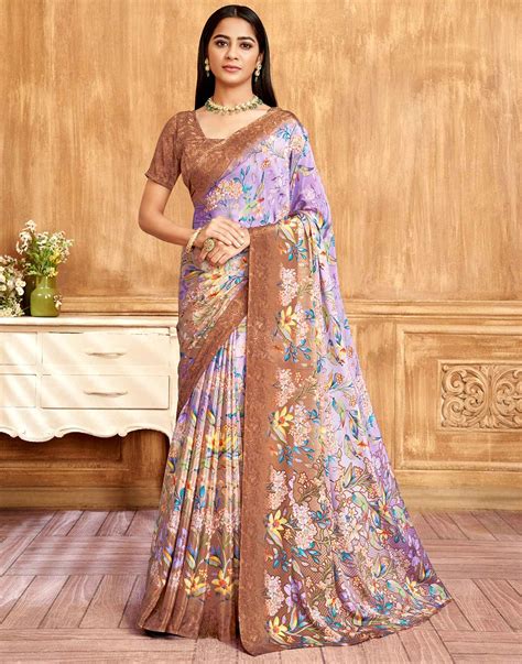 Beige Floral Printed Silk Saree – Sudathi