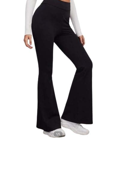 Buy Solid Black High Waist Split Hem Flare Leg Pants Trouser for Women ...