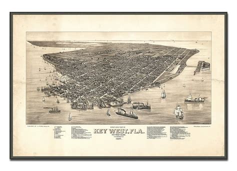 Parody Art Prints Vintage Key West Florida Birds Eye View Map Art India ...