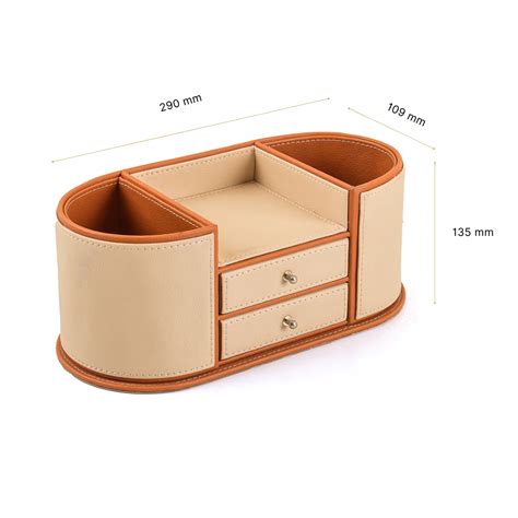 Leatherette Office Table Organiser with Storage Drawers | Beige ...