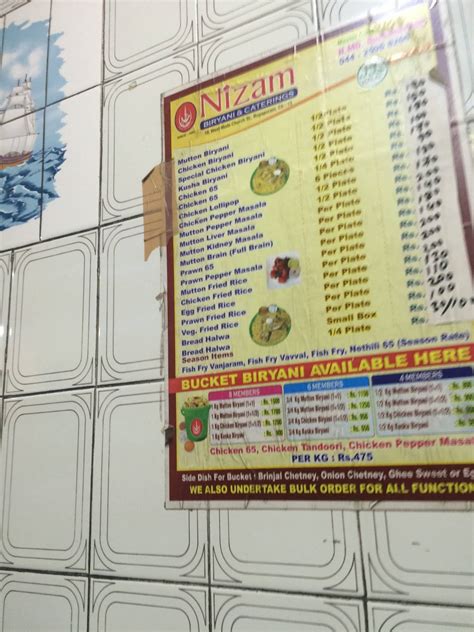 Menu at Nizam Biriyani Multi cuisine family restaurant, Chennai, land mark