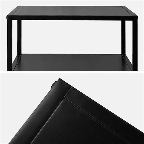 Black metal bedside table with shelf, Black