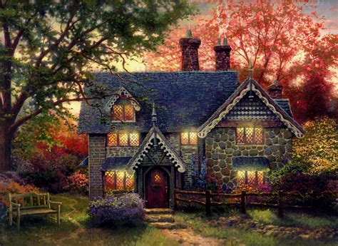 Thomas Kinkade - Stone Cottage Cottage Art Painting, House Painting ...
