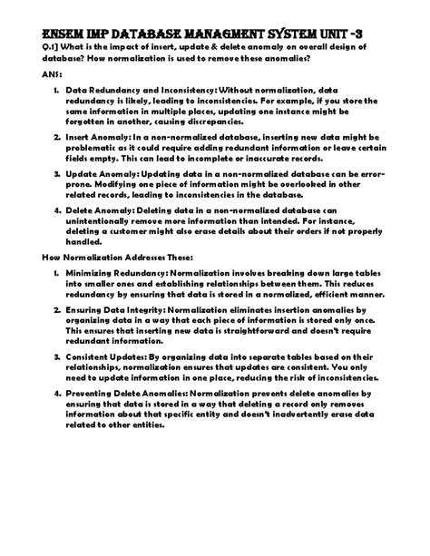 Endsem IMP Database Management System UNIT - 3: Normalization and ...