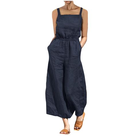 ShomPort Summer Lightweight Waisted Cotton Linen Jumpsuits for Women ...