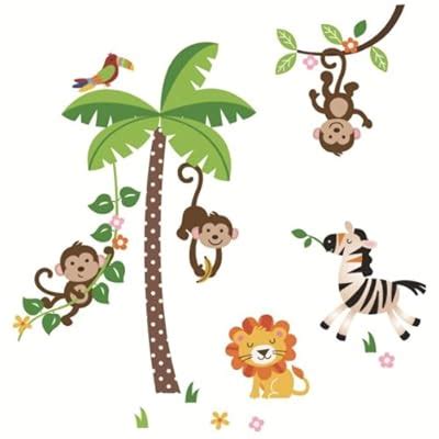 Buy Giant Jungle Monkeys & Palm Tree Decorative Peel and Stick Wall ...
