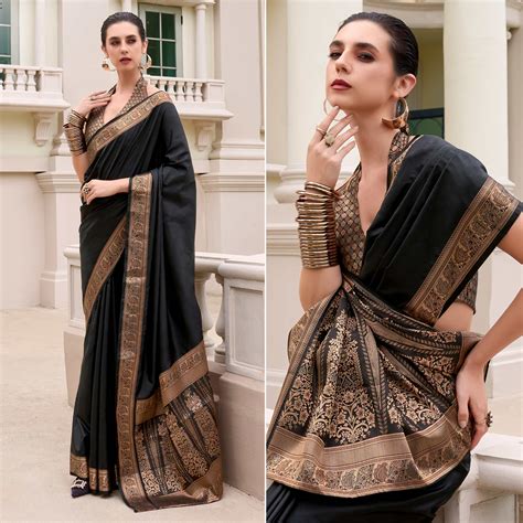 Black Woven Banarasi Silk Saree With Zari Border