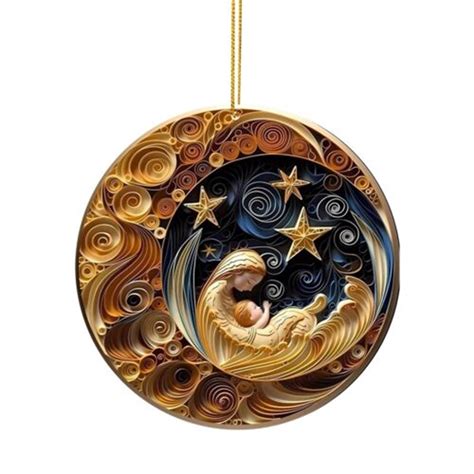 Christmas Mysterious Navy Blue And Gold Pendant Christmas Acrylic 9Cm/3.54 Inches Size For Tree ...