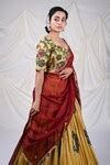 Buy Yellow Silk, Kota Doria Sequins, Embroidery Peacock Hand Painted ...