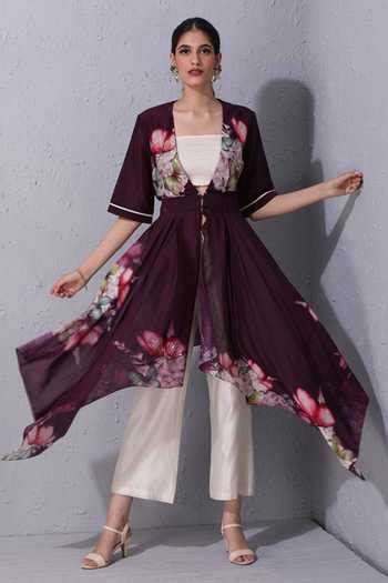 Buy Purple Chanderi Asymmetric Jacket For Women by Varun Bahl Online at ...
