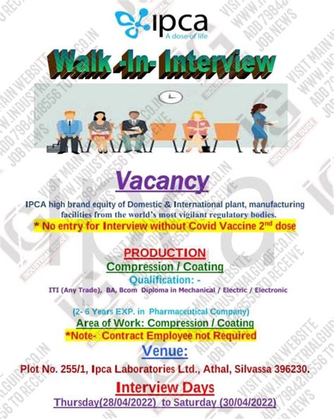 IPCA Laboratories Gujarat interview in 2022 April 28th to 30th for ...