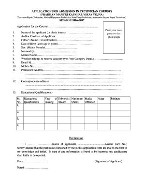 Admission Form PMKVY - Fill and Sign Printable Template Online