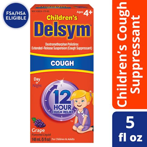 Children’s Delsym 12 hour Cough Relief Medicine, Powerful Cough Relief ...