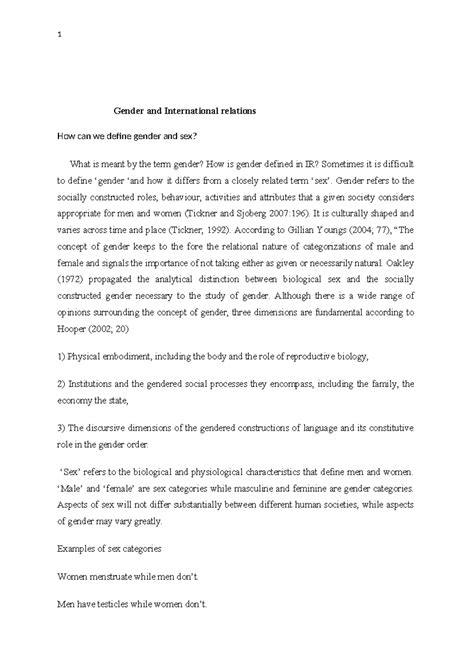 Gender and International relations - Gender refers to the socially ...