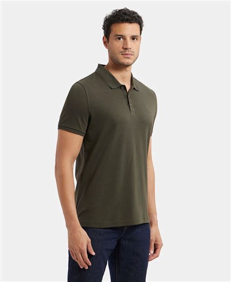 Buy Super Combed Cotton Rich Solid Half Sleeve Polo T-Shirt - Olive ...