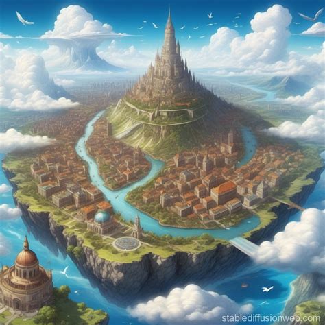 a birds eye view fantasy map of a city in the sky Prompts | Stable Diffusion Online