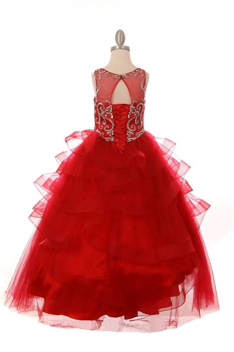 Pink Beaded Gown with Horsehair Layered Flower Girl Dress - Formal Dresses & Gowns