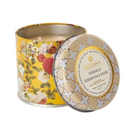 VEEDAA Marsala Geranium & Musk Mason Tin Soy Wax Scented Candle (Burns ...
