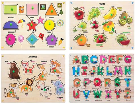 moreyaji Wooden Puzzle Color&Shapes,Fruits,DomesticAnimal,ABCD ...