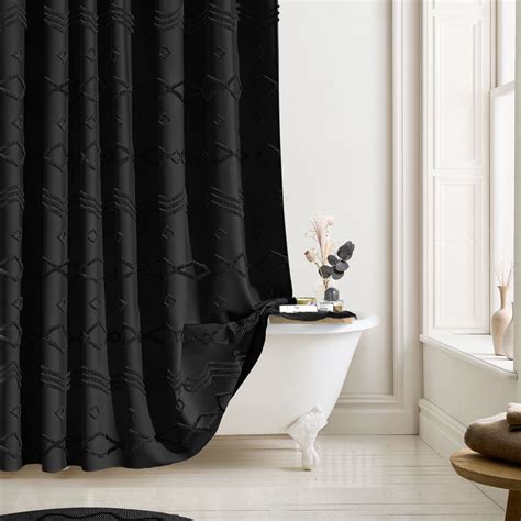 "Seasonwood Farmhouse Black Boho Shower Curtain, Tufted Polyester ...