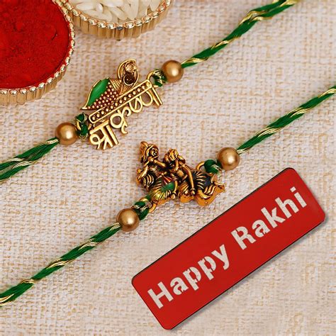 eCraftIndia Set of 2 Green & Golden Shri Krishna and Radha Krishna ...