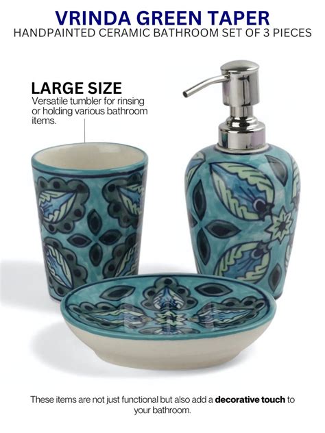VarEesha Vrinda Green Ceramic Taper Bathroom Set of Three - Soap ...