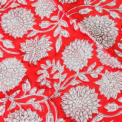 Pure Cotton Jaipuri Red With Marigold Jaal Hand Block Print Fabric ...