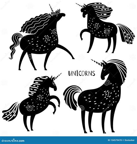 Black unicorn silhouettes stock vector. Illustration of decoration - 154579470