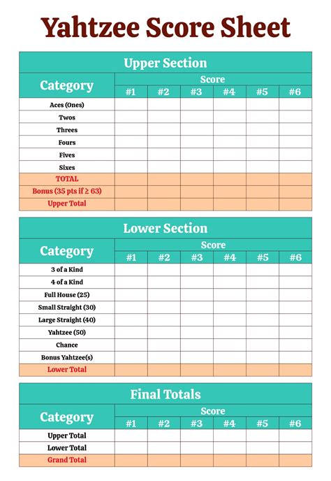 free printable yahtzee score card paper trail design - 10 best large ...
