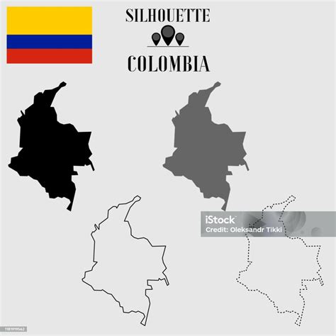 Kolombia Menguraikan Peta Dunia Padat Siluet Kontur Garis Putusputus Desain Ilustrasi Vektor ...
