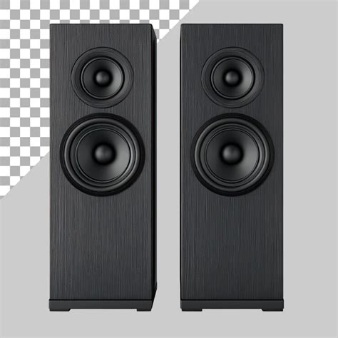 A pair of black bookshelf speakers with rounded corners and two large ...