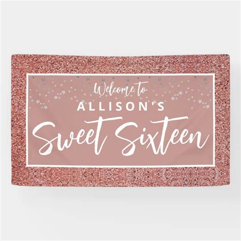 Rose Gold Glitter Sweet 16 Birthday Welcome Name Banner | Zazzle | Gold birthday party, Sweet 16 ...