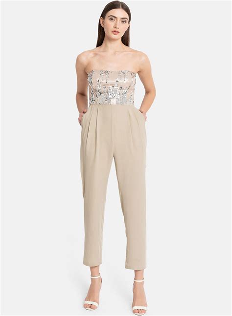 Buy Sequin Bustier Jumpsuit With Smocking At The Back 119704MNLITXS – KAZO