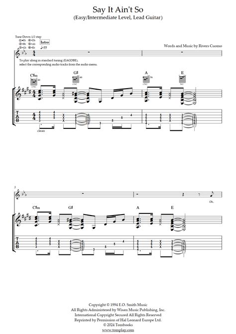 Say It Ain't So (Easy/Intermediate Level, Lead Guitar) (Weezer ...