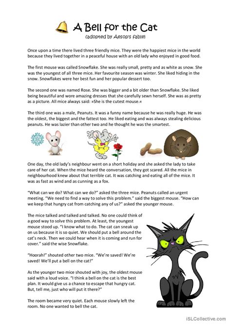 Aesop's fable A Bell for the Cat rea…: English ESL worksheets pdf & doc