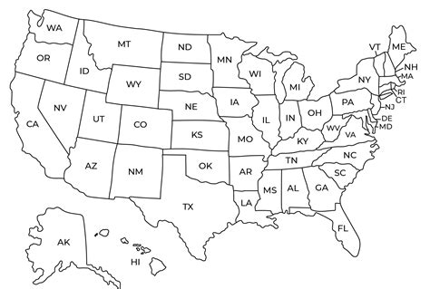 Printable USA Map | Black & White USA Wall Art With States | Cute ...