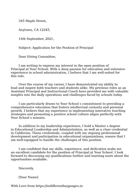 2 Examples of Application Letter For Principal